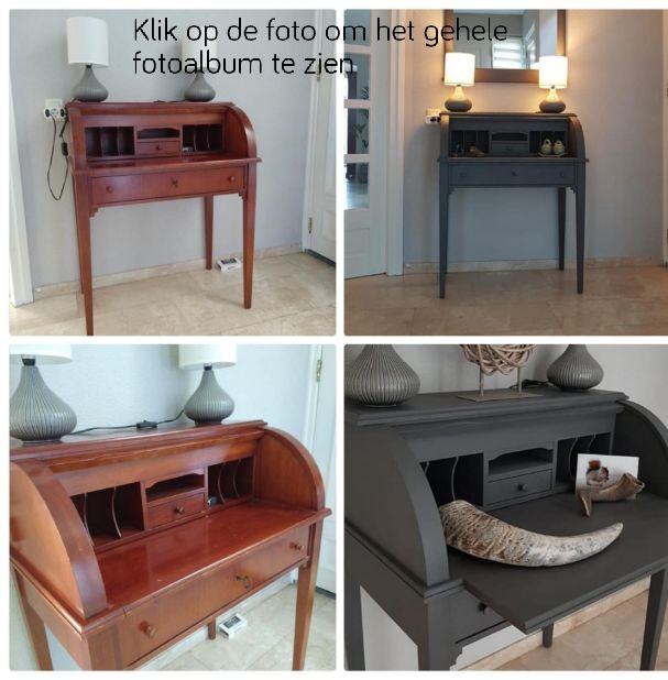 Kersenhout bureau grijs geschilderd.