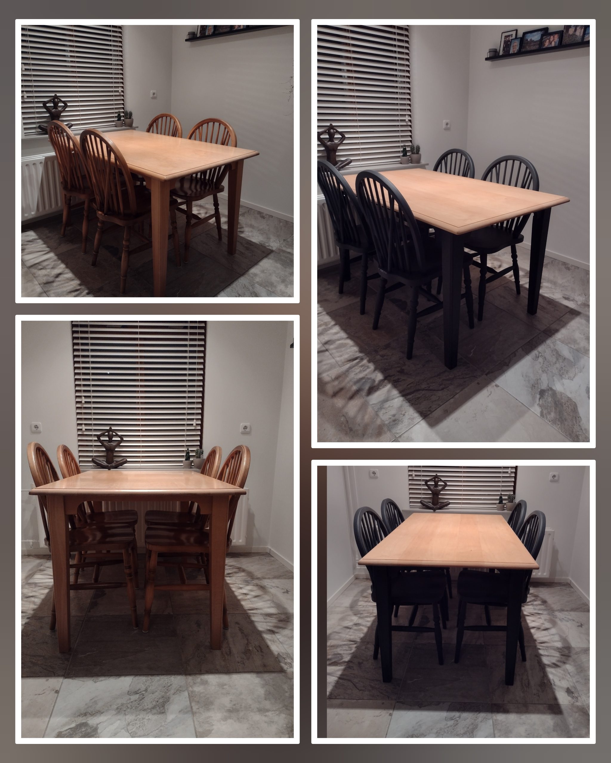 Beukenhouten tafel met stoelen opgeknapt